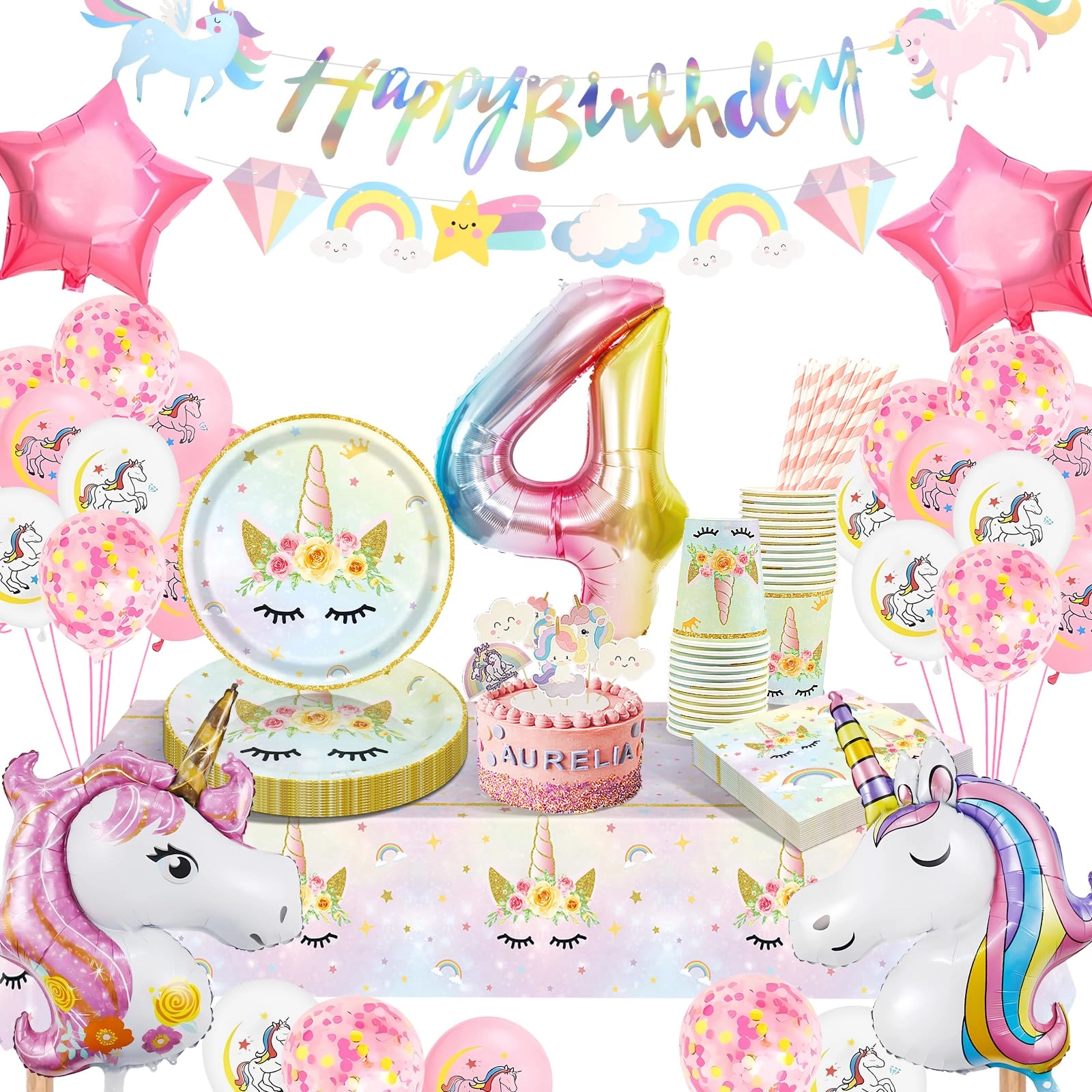 yosiio Unicorn Party Decorations - 16 Guests Birthday
