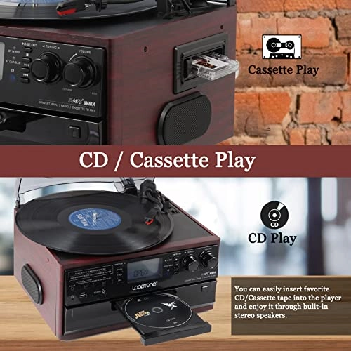 Record Player - 10-in-1 Bluetooth In/Out 3-Speed