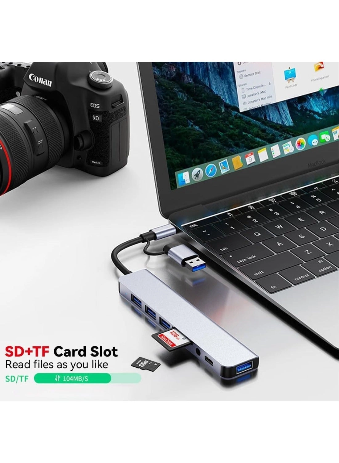USB Hub Multiport Adapter - 8-in-1 4 USB 3.0 Ports USB-C