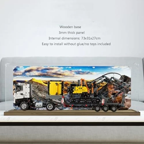 42175 Trucks and excavators Acrylic Display Box - 73x31x27cm Wooden base