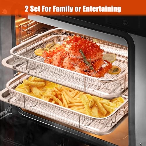 Air Fryer Basket and Tray Set - Stainless Steel 2 Pack