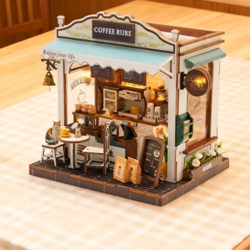 Miniature Wooden Dollhouse Building Kit - 3D Mini Coffee House