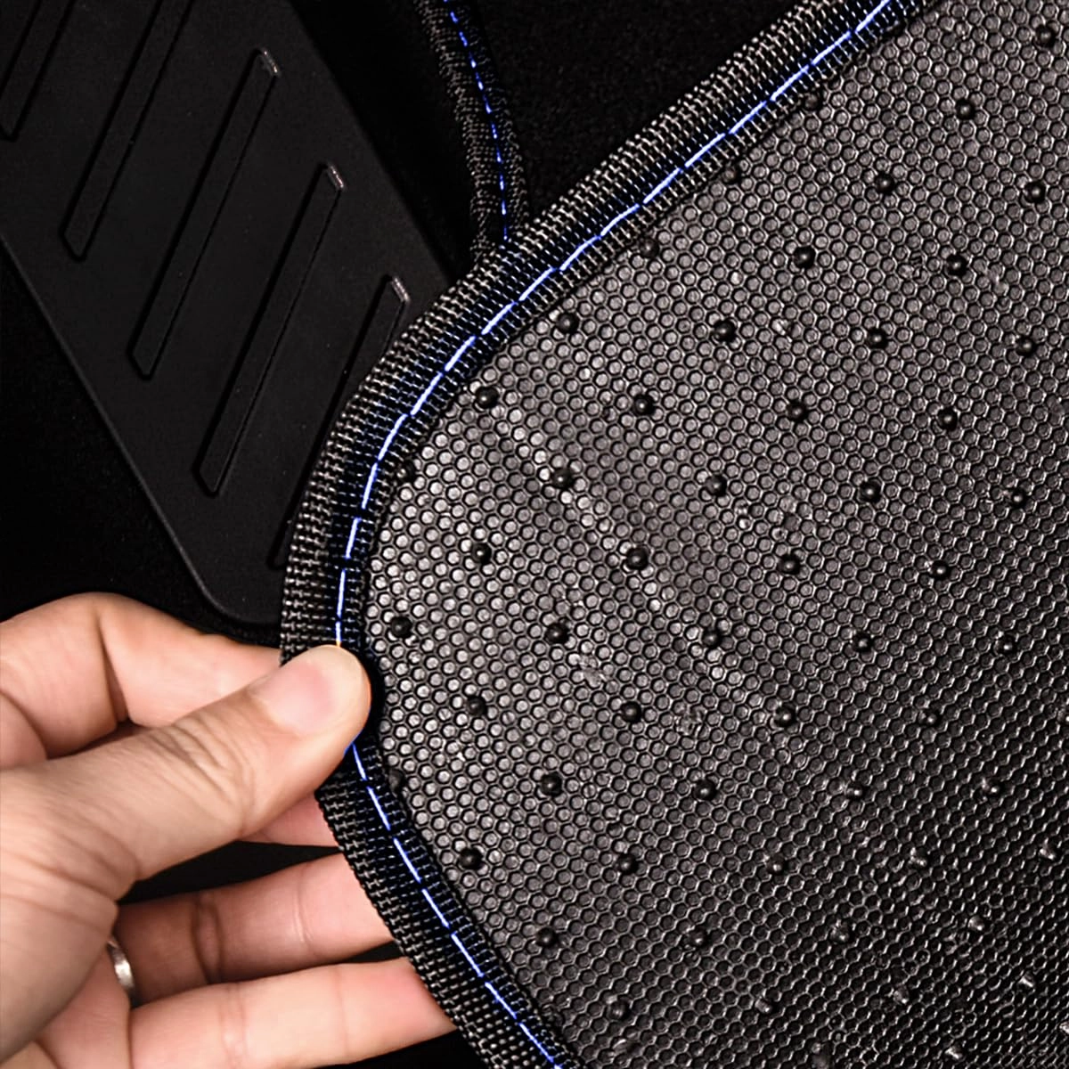 Faux Leather Car Mats - Blue Edge Universal Fit