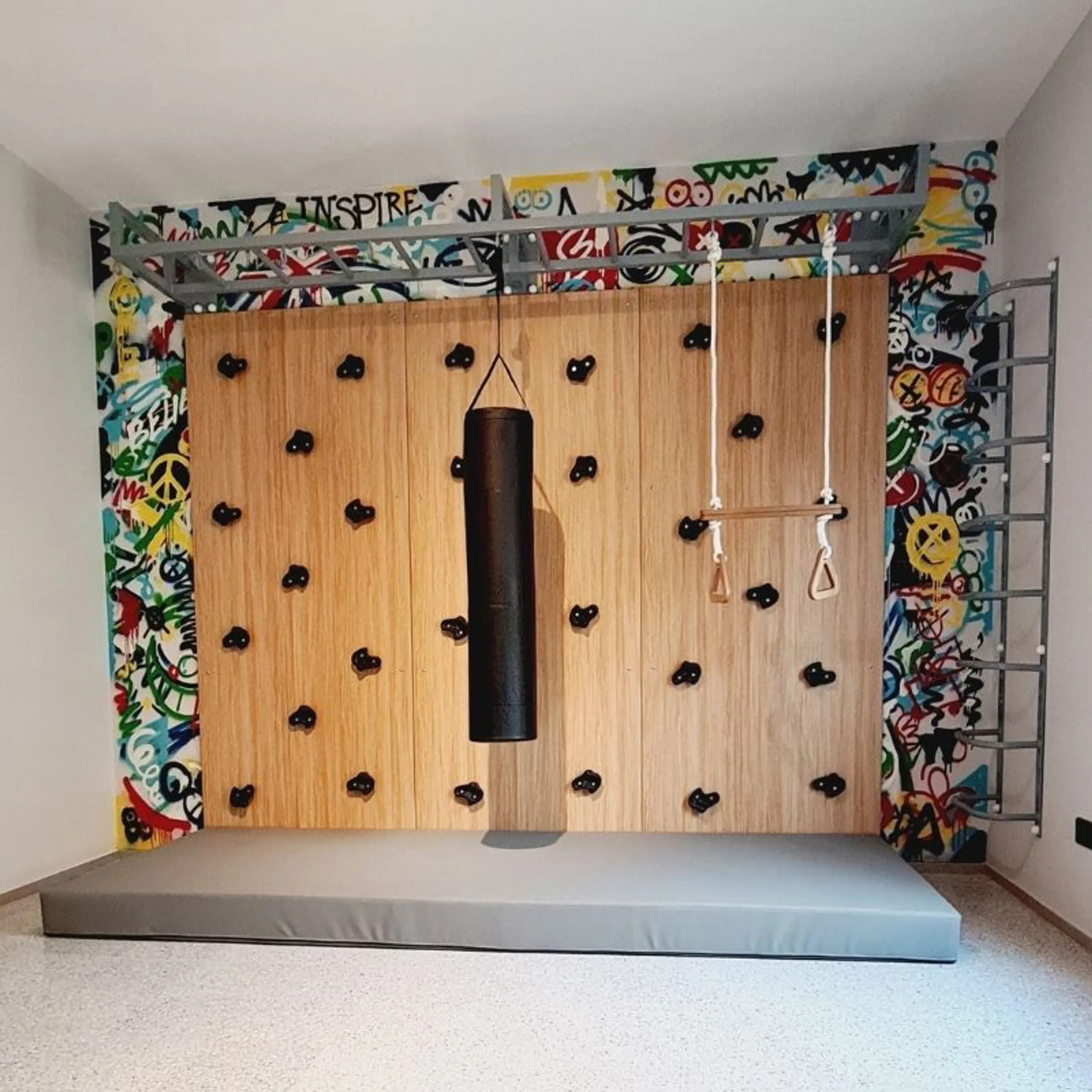 Climbing Wall - Safety Mat 3 Panels Natural Wood