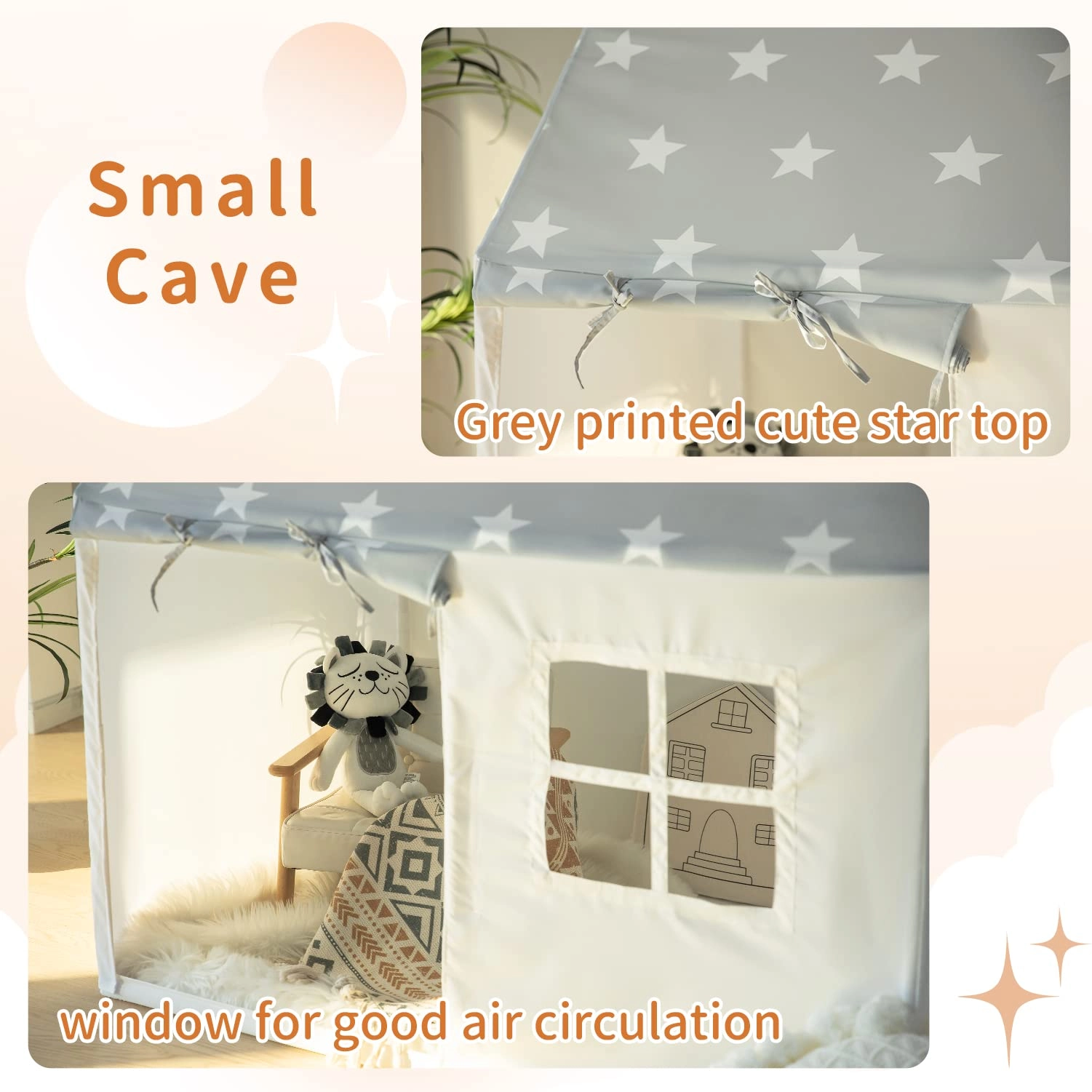 Play Tent - 49.5*35.5*49.5 inch Grey Star