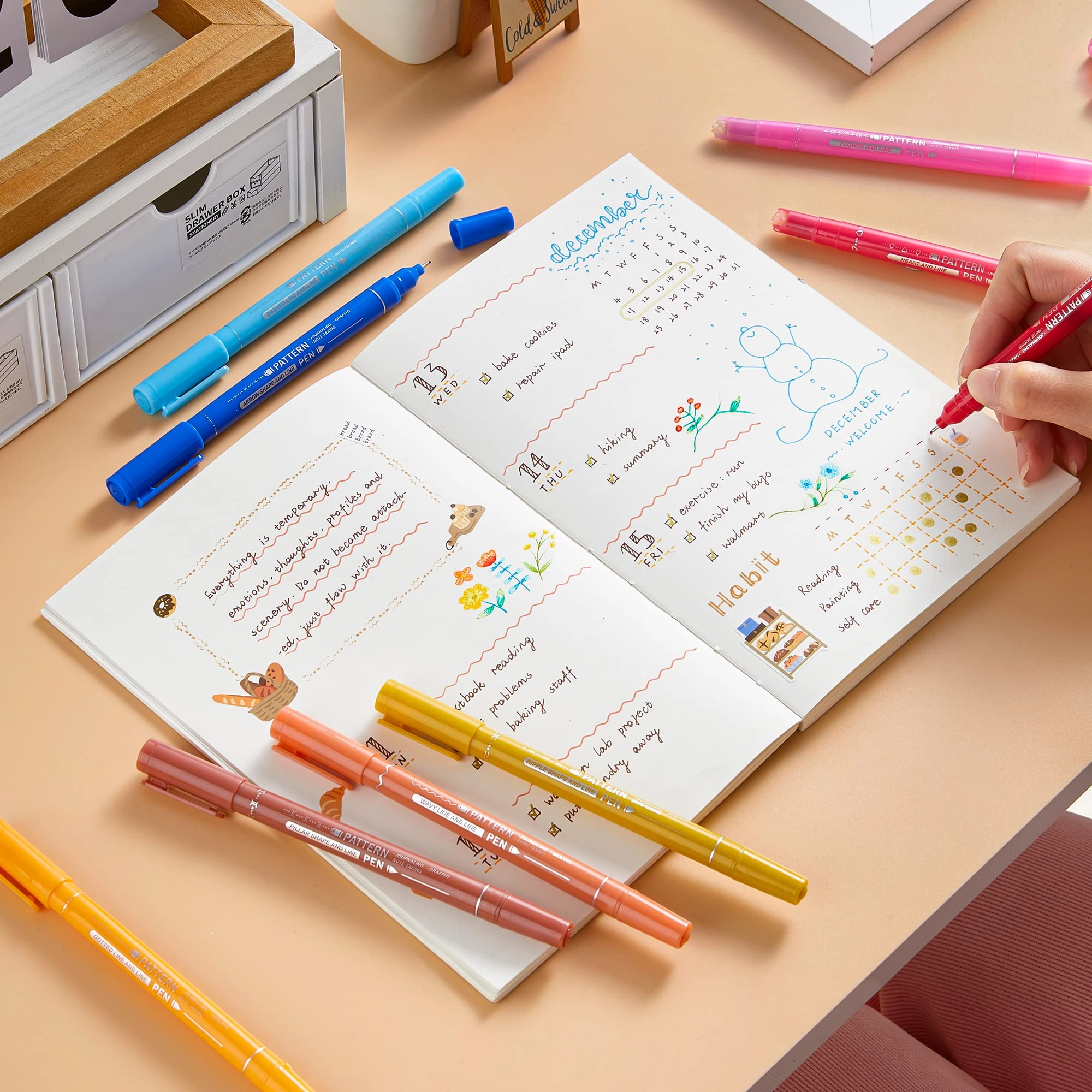 Curve Highlighter Pen - Multicolor Pattern Tip + Fine Tip