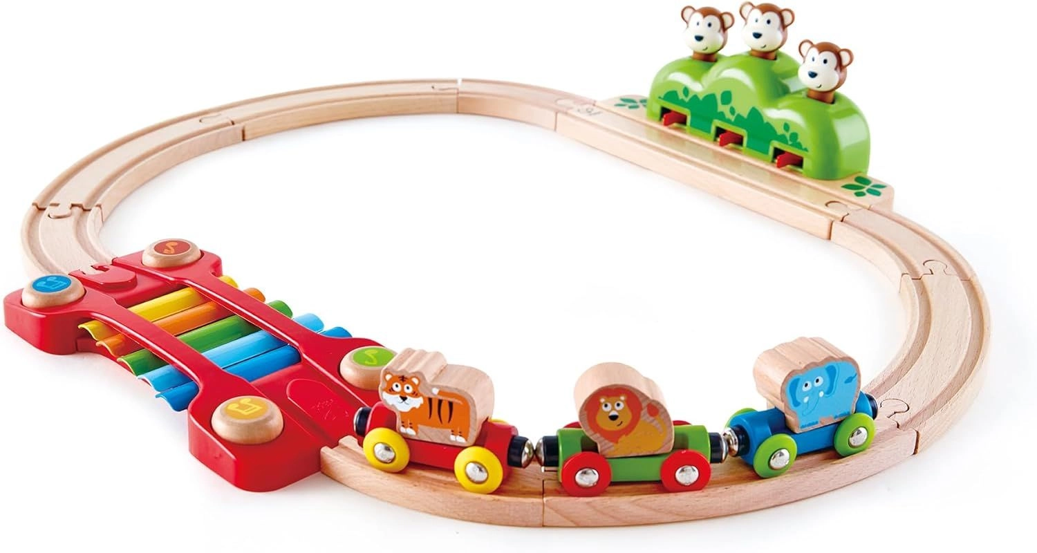 Hape Music and Monkey Wooden Railway Playset