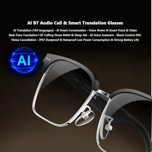 AI Smart Glasses - Real Time Translation 164 Languages BT Calling