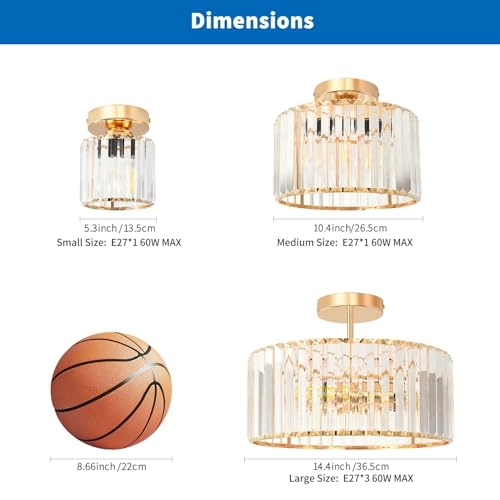 E27 Crystal Ceiling Lamp - 3 lights 36.5 cm