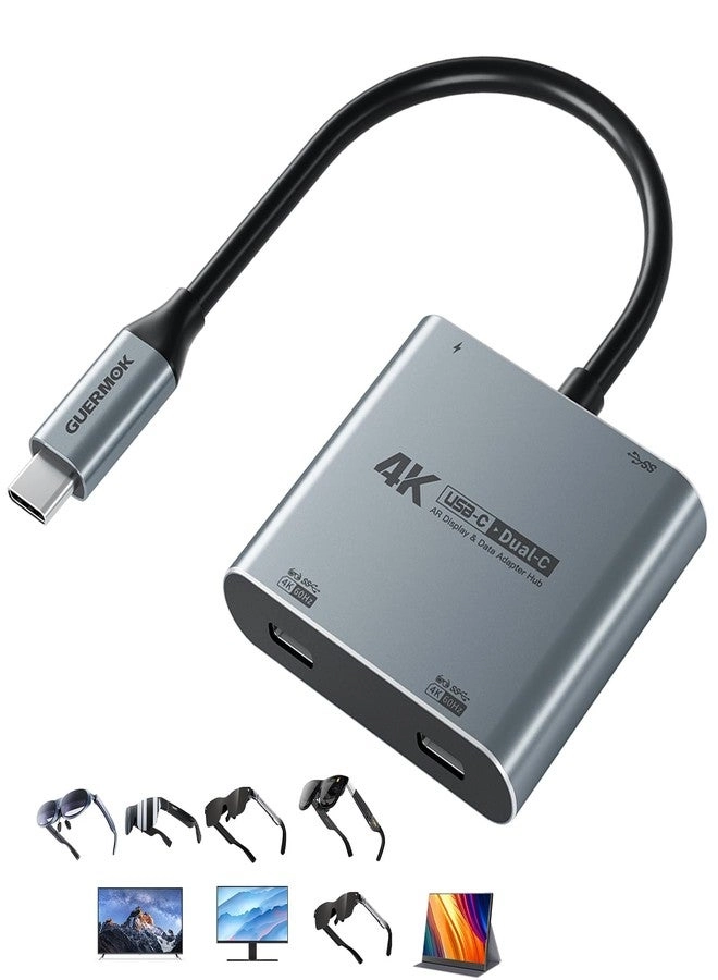 Guermok 4-in-1 Dual USB-C Display Hub - 4K@60Hz 100W PD USB 3.0 5Gbps