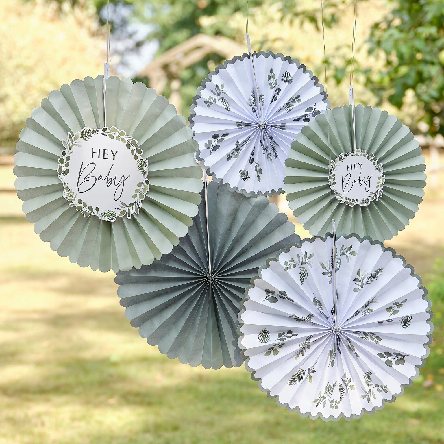 Hey Baby Paper Fan - 2 x Small 3 x Large Baby Shower