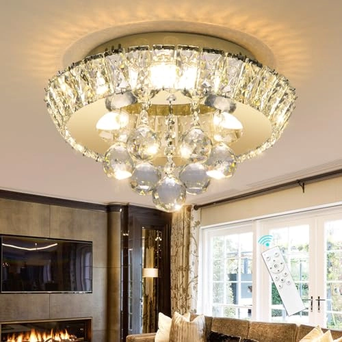 Crystal Ceiling Light - 12" W Remote Dimmable LED