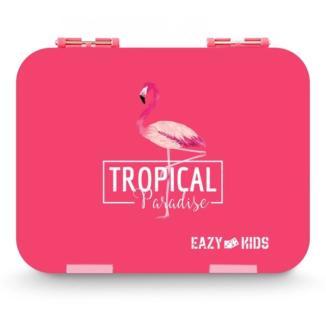 6 / 4 Compartment Bento Lunch Box - Tropical - Pink 350 ml