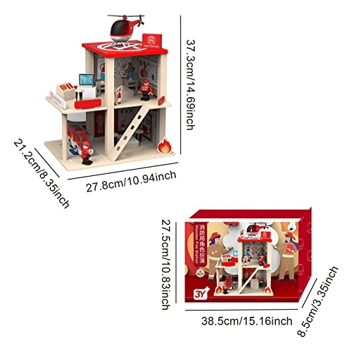 Pink Princess Wooden Dollhouse + Miniature Fire Station Wooden Dollhouse + Station Wooden Dollhouse