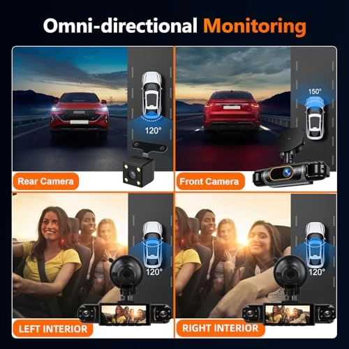 4 Channel Dash Cam Rear View Mirror - 1080P 30FPS + 64GB TF Card