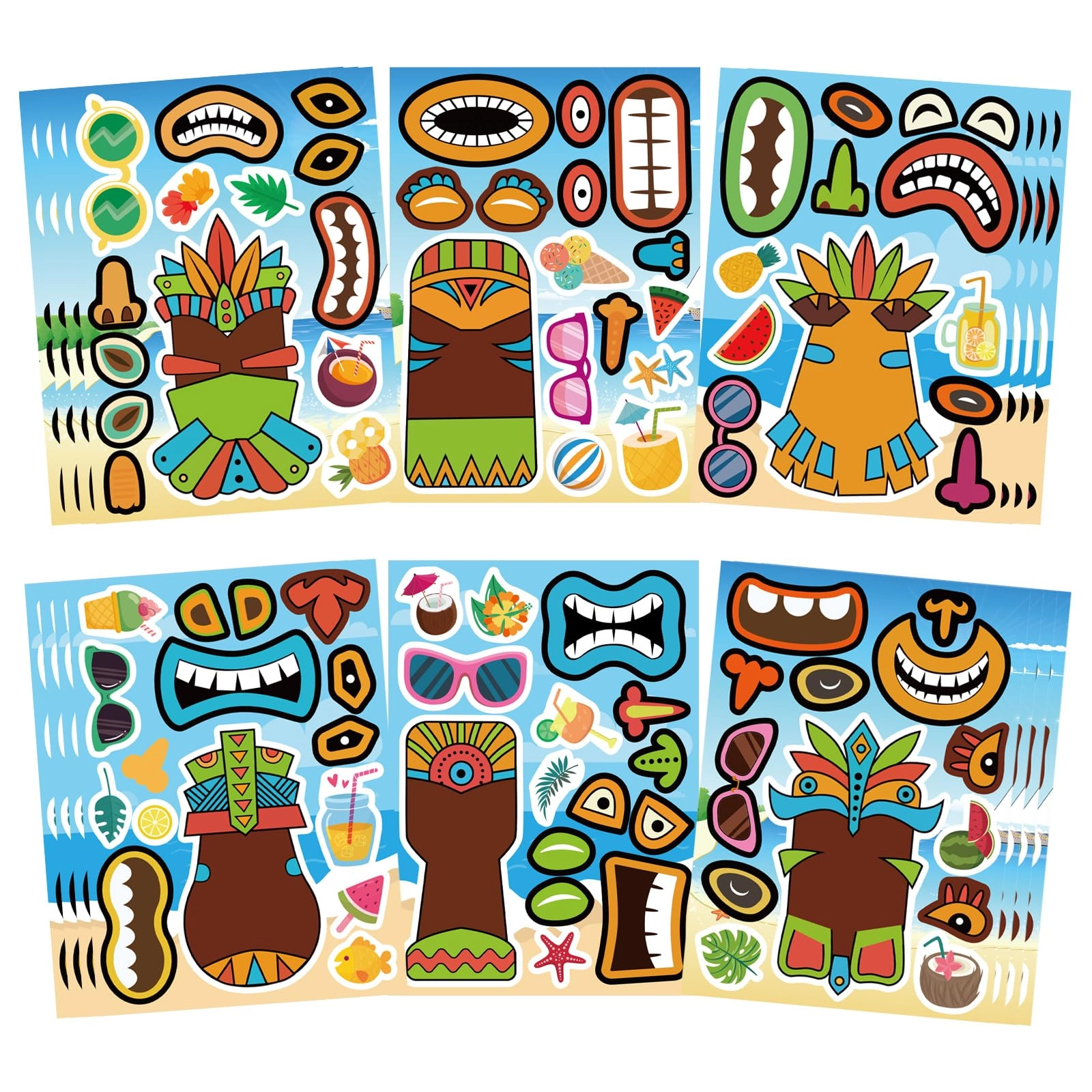 otaity Tiki Face Stickers - 24 Sheets