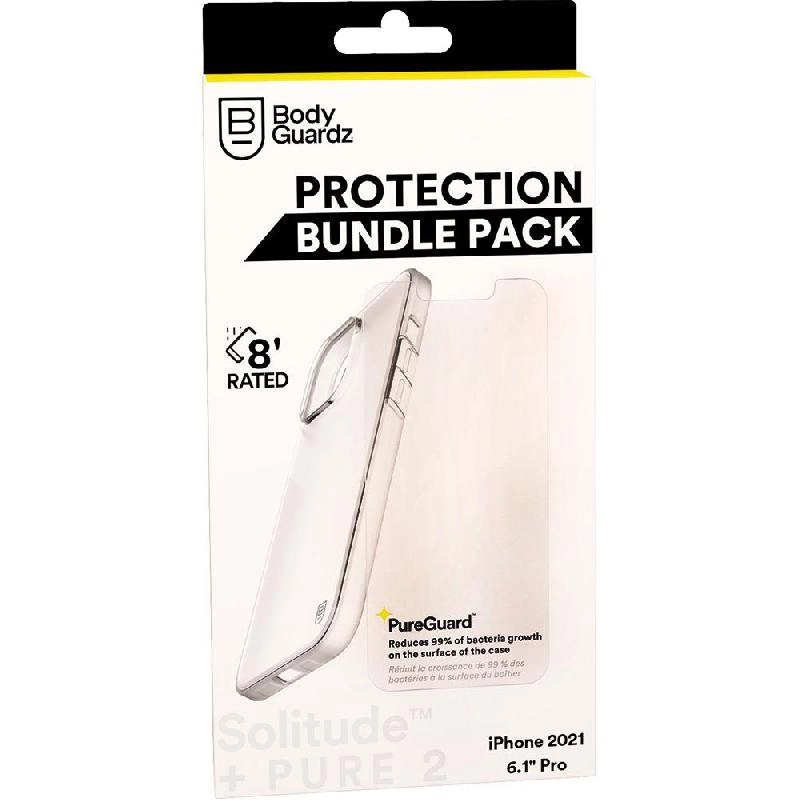 NLU Premium Protection Solitude Case - Slim Clear + Pure2 Screen Protector - Aluminum-infused Glass for iPhone 13 Pro