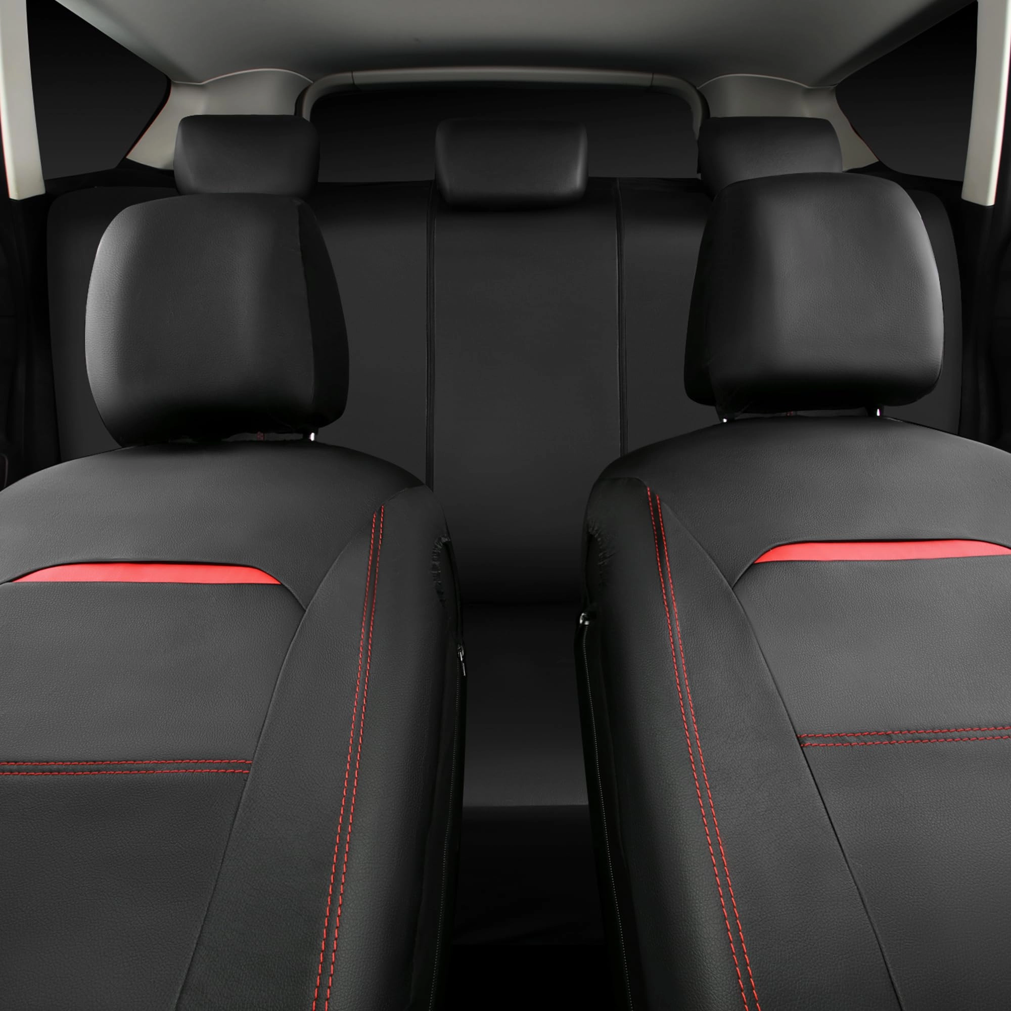 Car Seat Covers - Air Mesh Leather + Car Floor Mats - Waterproof + Steering Wheel Cover - Sporty