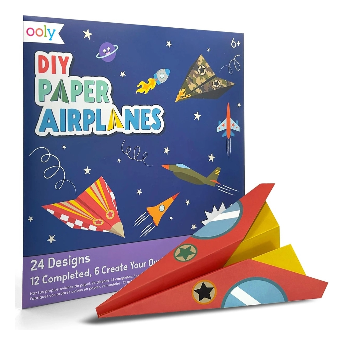 OOLY Paper Airplanes Activity Kit - 12 ready-made designs 2 sticker sheets
