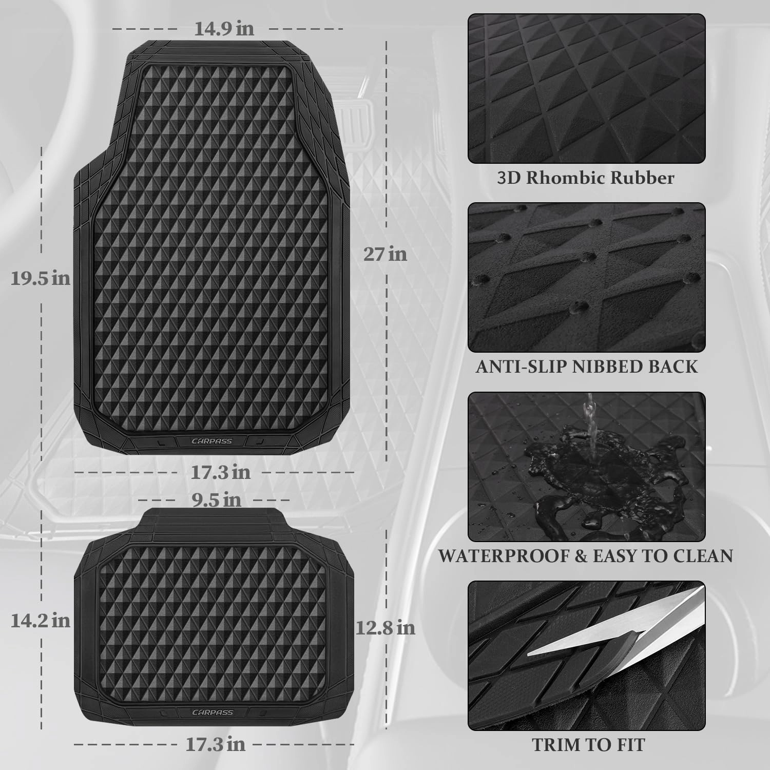 Floor Mats - Gray Rubber 4 Pcs