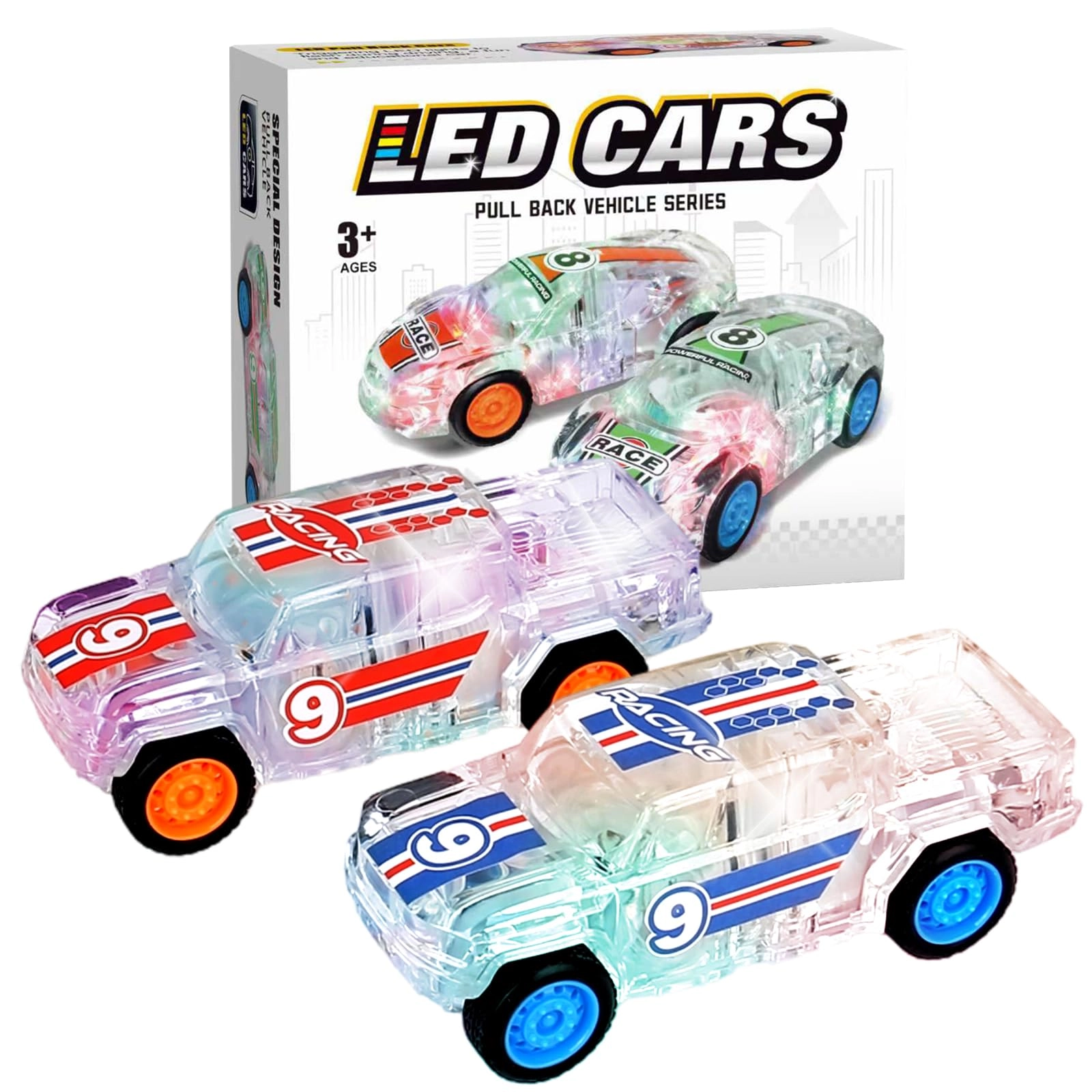 LED Light Up Pull Back Car - 2 pcs