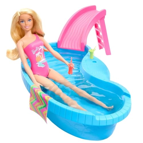 Barbie Doll and Pool Playset - Blonde Pink Swimsuit Ages 3+