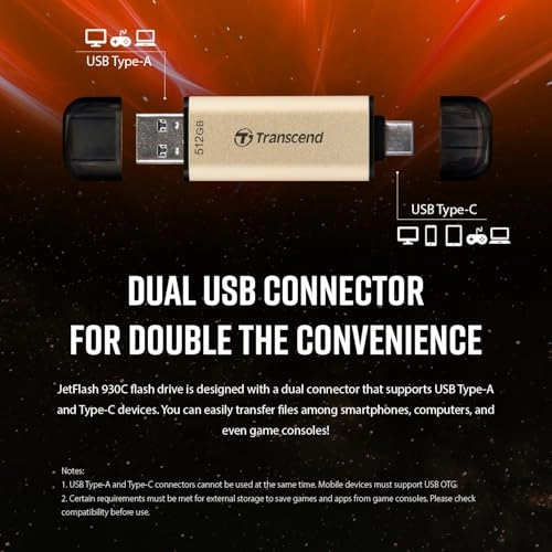 JetFlash 930C - USB 3.2 Gen 1 128GB USB Type-A and Type-C