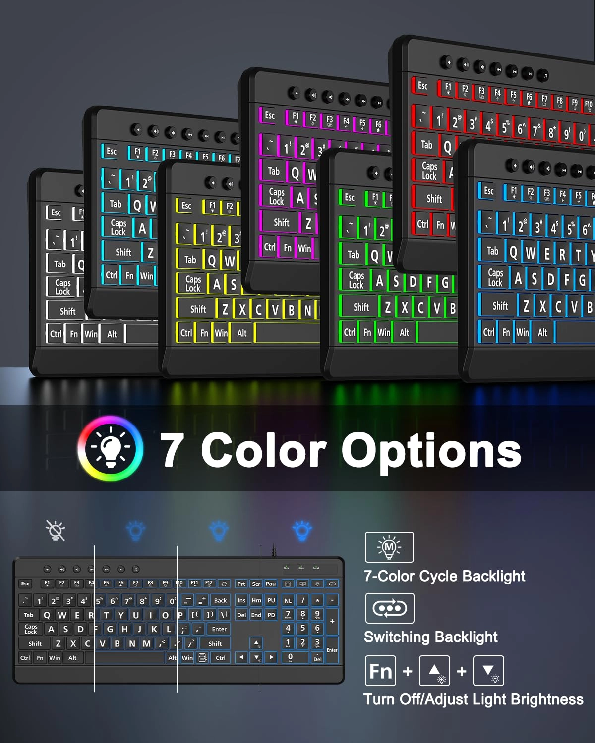 Large Print Backlit Keyboard - US Wired