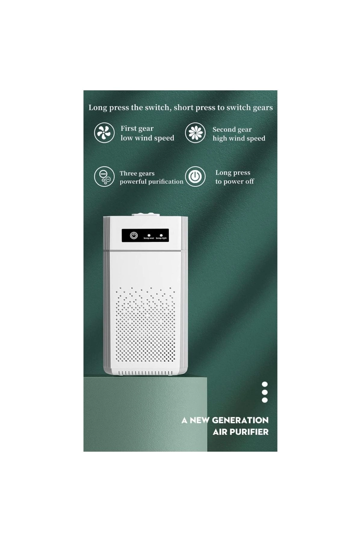 Desktop Air Purifier - Negative Ion Technology 3-Speed Settings LED Indicator