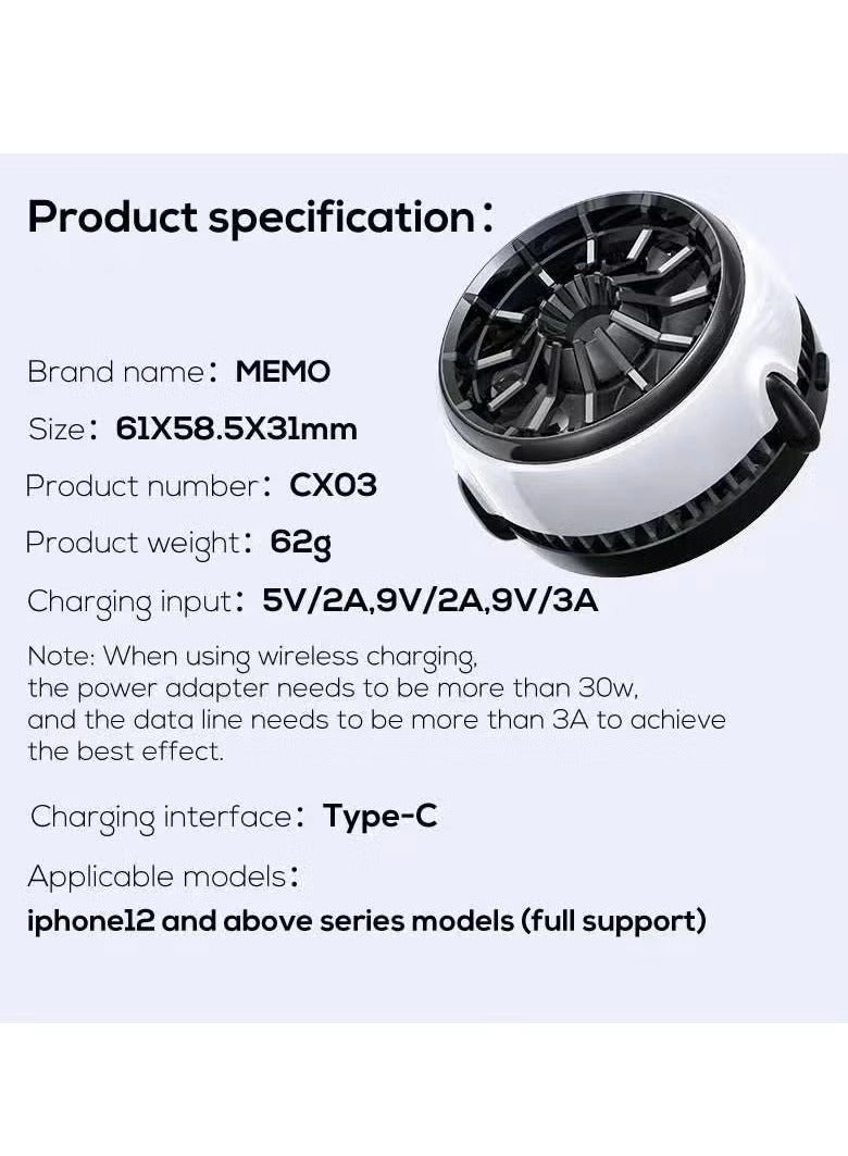 CX03 Cell Phone Cooling Fan - Magnetic Wireless Charging