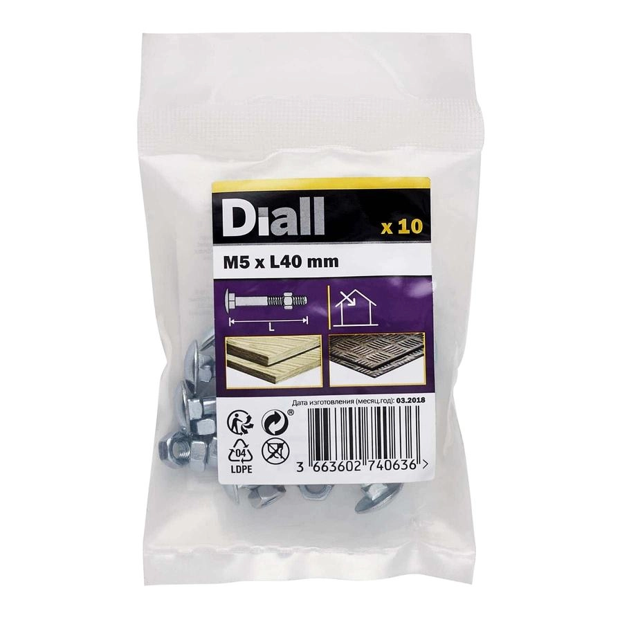 Diall Square Coach Nut & Bolt - M5 40mm