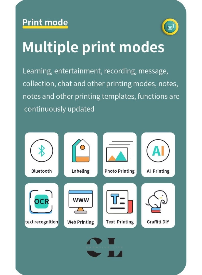 Barcode Mini Portable Printer - Inkless Direct Thermal 38 millimeter