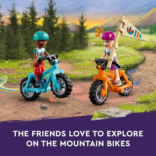 Friends Adventure Camp Cozy Cabins (42624) - 3 mini dolls fox 2 mountain bikes