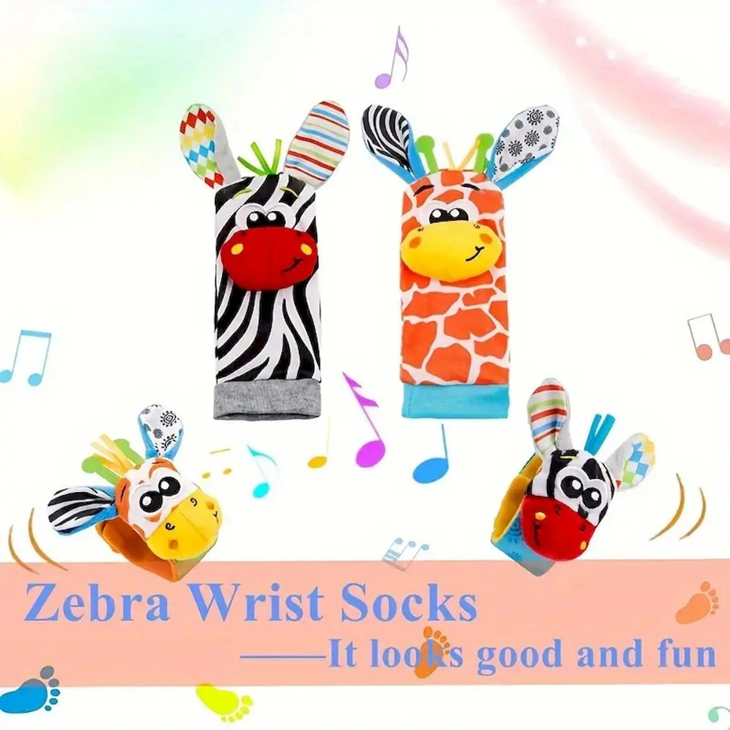 Personalized Wrist Rattle And Foot Finder - Suitable for 0 month & above Fox And Deer
