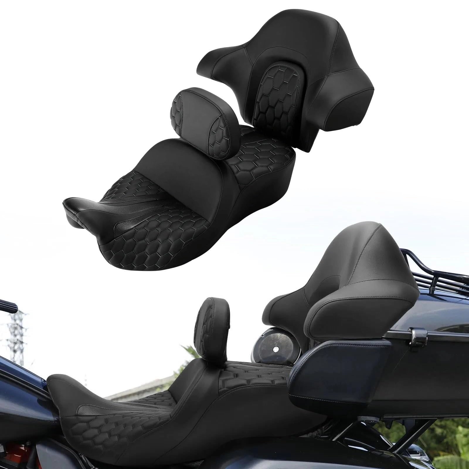 DCXXAN Double Seat Backrest - Harley CVO Street Glide FLHXSE 2015 2016 2017 2018 2019 2020 2021 Passenger/Driver