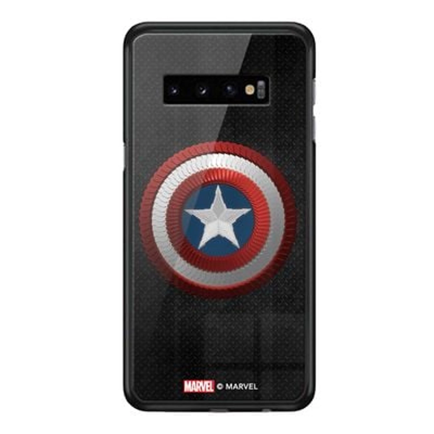 Wackylicious Vibranium Shield Back Case - TPU Bumper Case + Tempered Glass Back for Galaxy S10 Plus