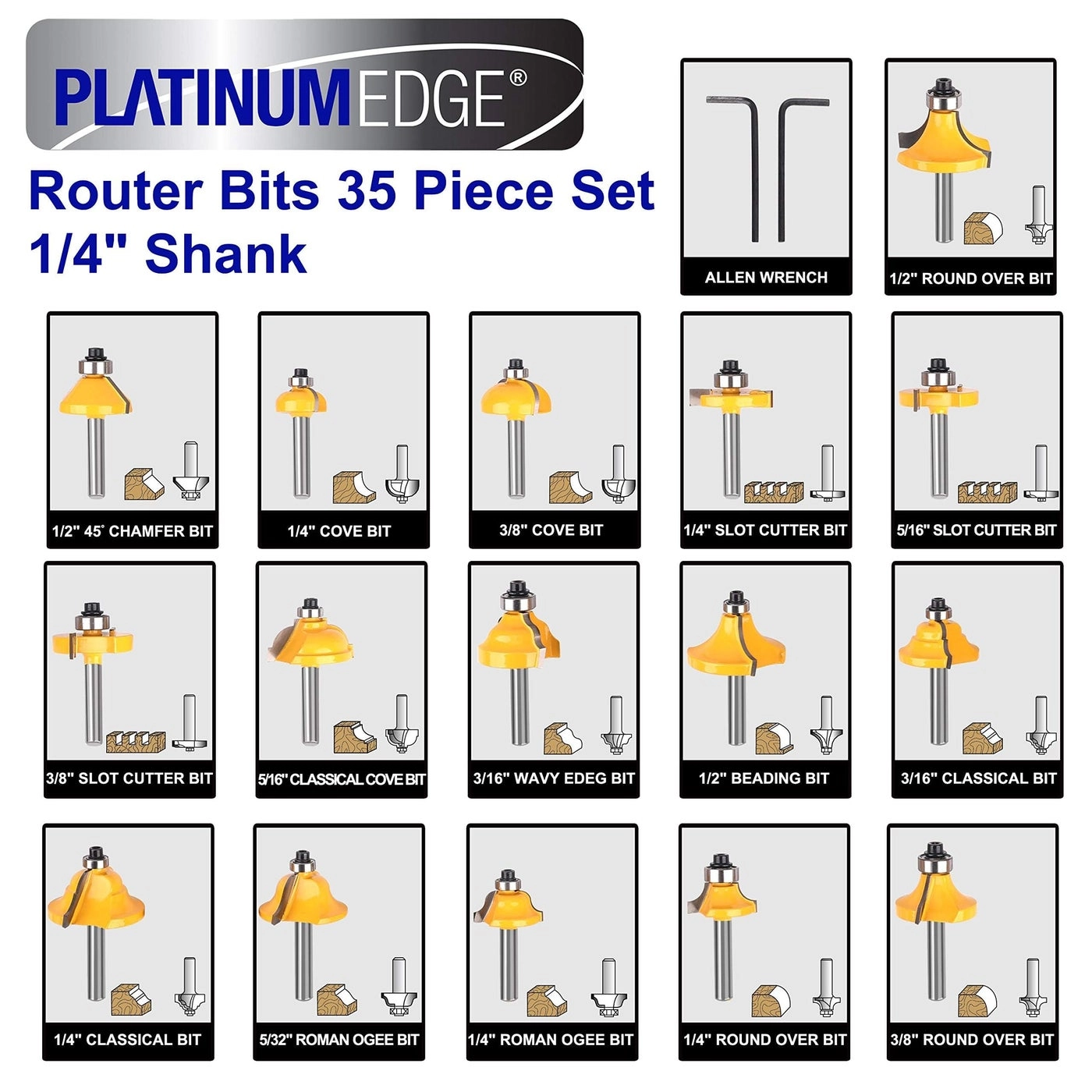 Router Bits Set - 1/4 Shank 35 Piece Set