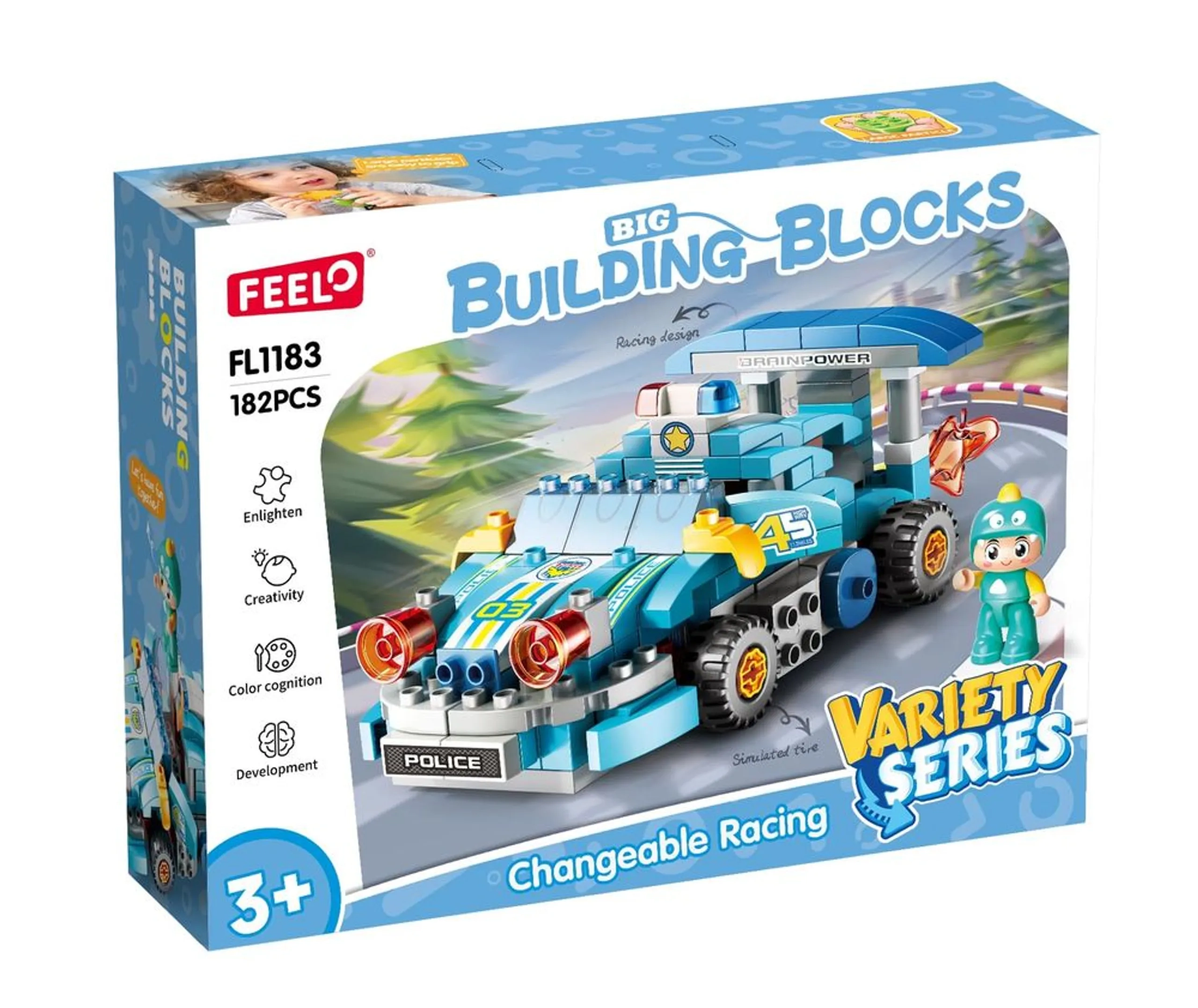 FEELO Changeable Racing Big Building Block Set - Police 182 pcs