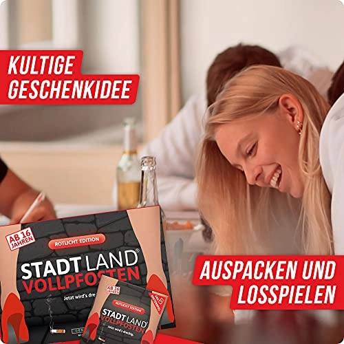 Stadt Land Vollpfosten - Card Game - Red Light Edition + Stadt Land Vollpfosten - Game Block - Red Light Edition