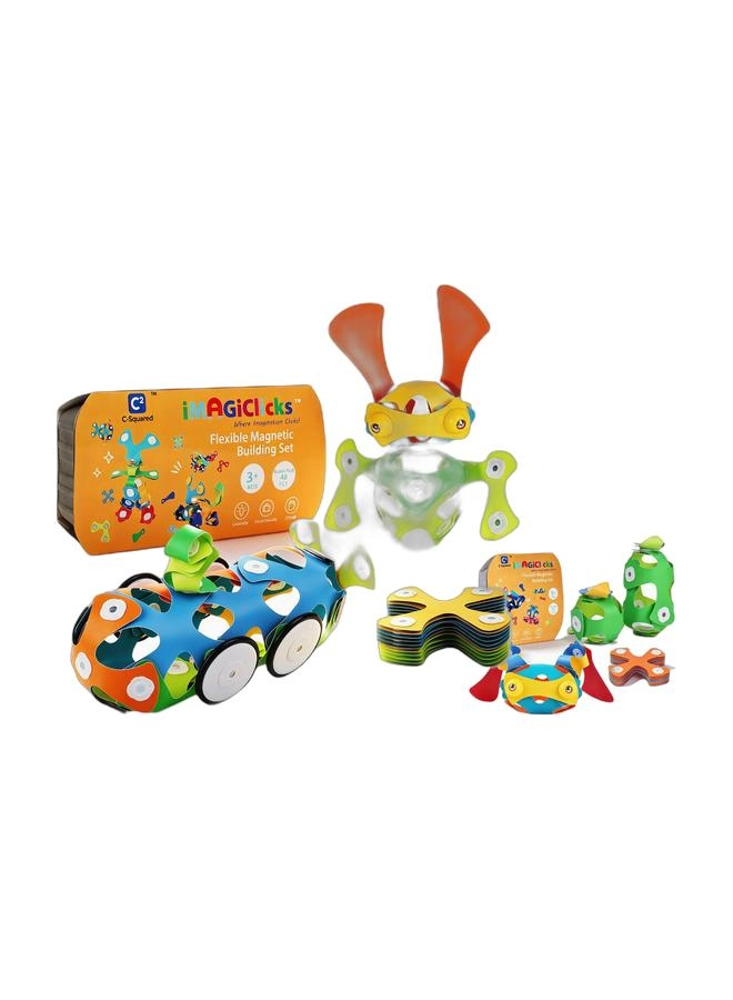 iMAGiClicks Flexible Magnetic Building Set - BuilderPack 48pcs + Flexible Magnetic Building Set - Travel Pack 16pcs