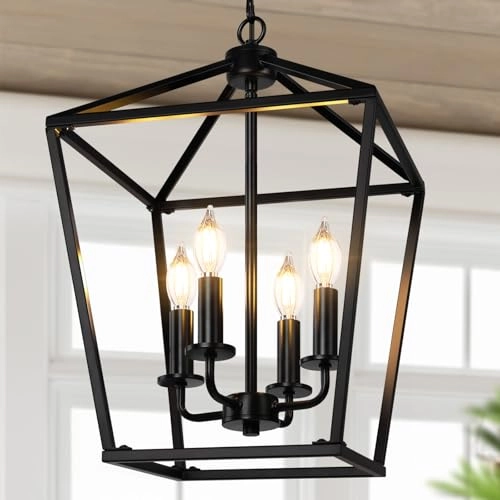 Farmhouse Chandelier - 4-Light Black Adjustable Height