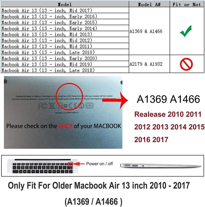 Hard Shell Case Cover for MacBook Air 13.3-Inch (2010-2017)