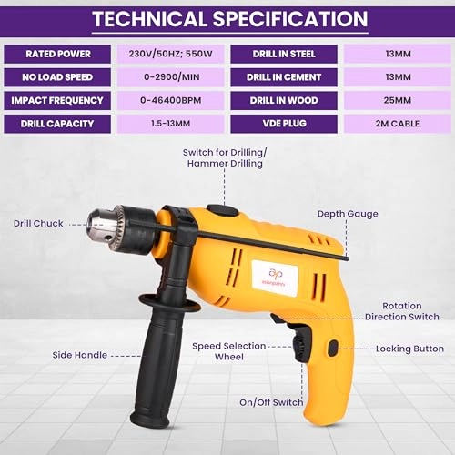 Impact Drill - 550 Watts 2900 RPM 13mm Chuck Kit