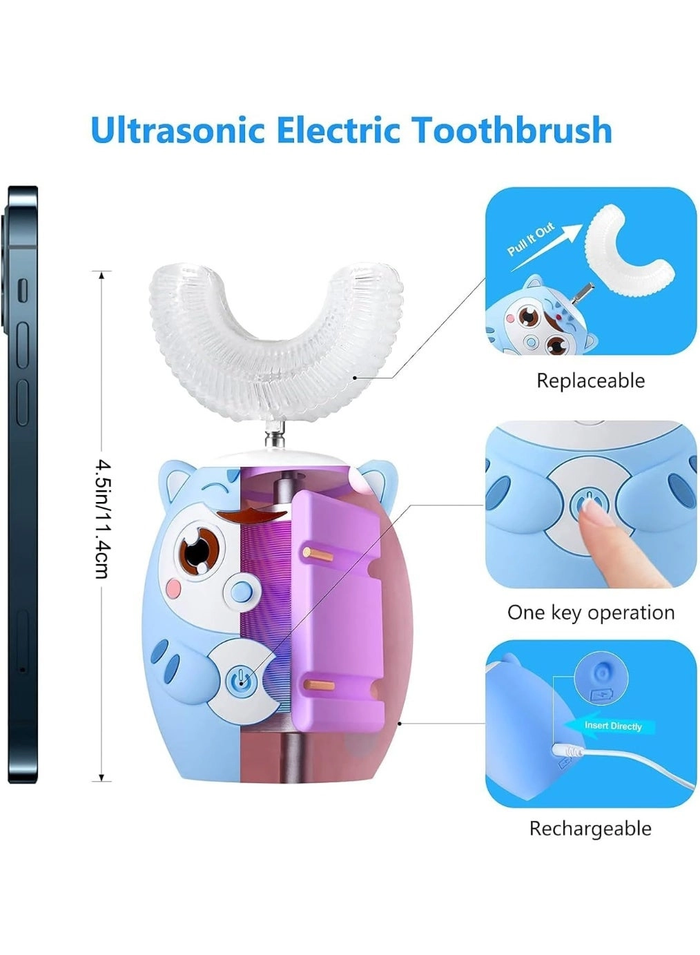 U Shaped Ultrasonic Automatic Toothbrush - Six Cleaning Modes Rechargeable