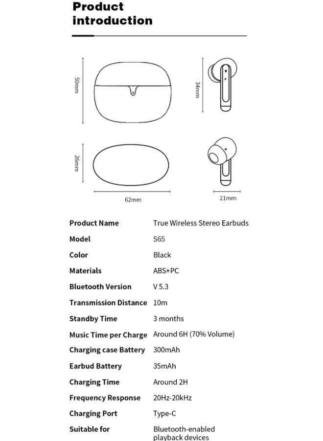 True Wireless Stereo Earbuds Wireless Earbud