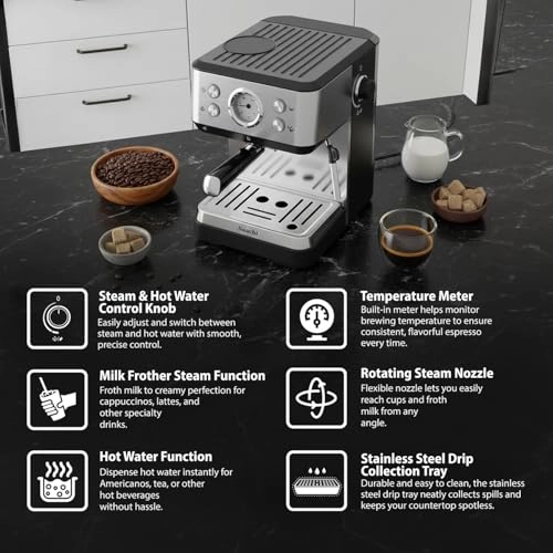 20-Bar Coffee Maker - Milk Frother Hot Water Function