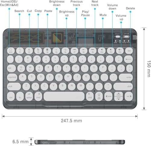 Bluetooth Keyboard - Transparent Purple Multi-Device Rechargeable