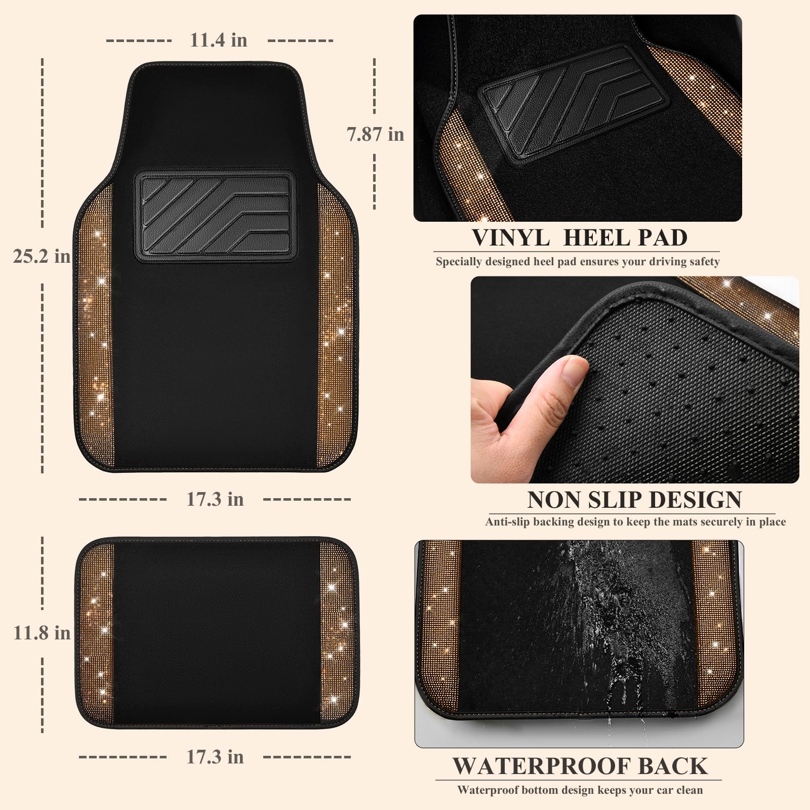 Bling Diamond Car Mats - 4.0 Count Universal Fit