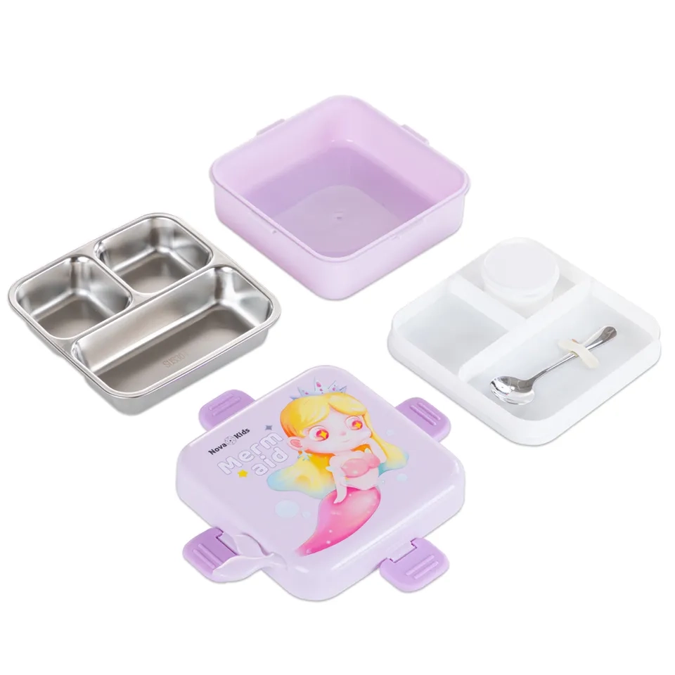 3 Compartment Bento Lunch Box - Mermaid Purple 1590ml