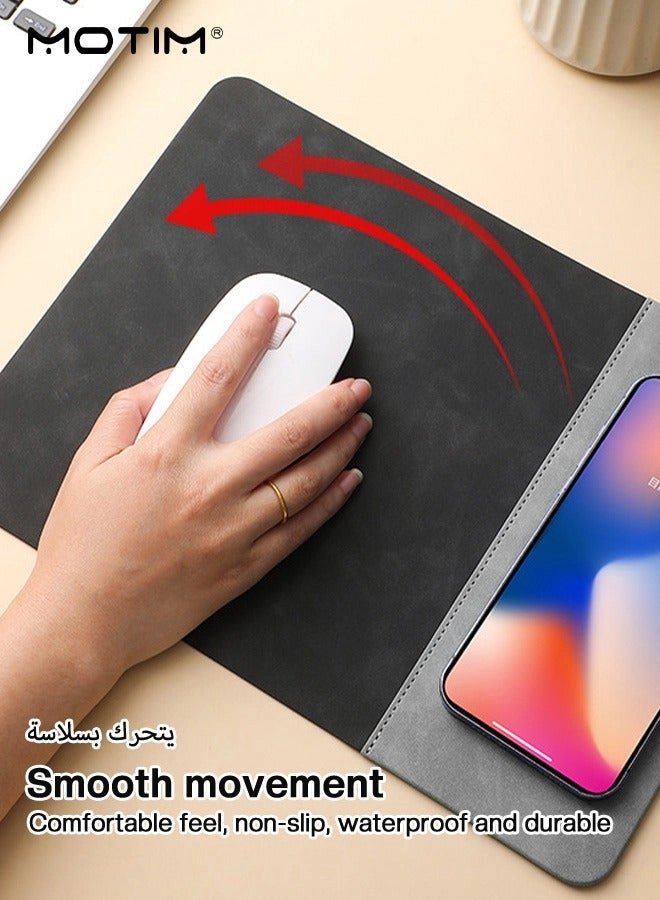 Wireless Charging PU Leather Gaming Mouse Pad - 30x22 cm